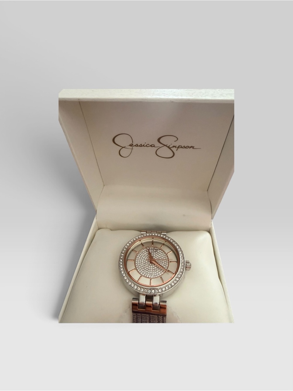 Jessica Simpson Rose Gold and Silver Crystal Dial Women's Watch NWT